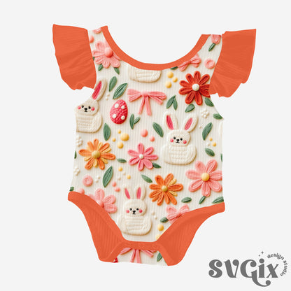 Coquette Floral Easter Bunnies Seamless Pattern