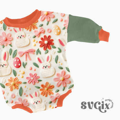 Coquette Floral Easter Bunnies Seamless Pattern
