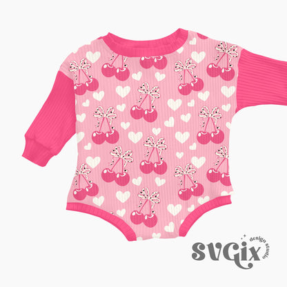 Coquette Cherry Hearts Bows Pink Seamless Pattern