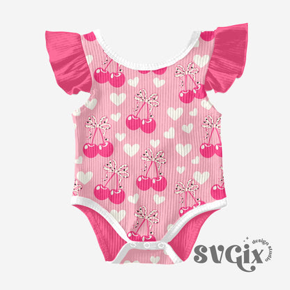 Coquette Cherry Hearts Bows Pink Seamless Pattern