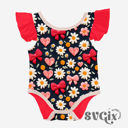 Coquette Vday Seamless Floral Bows Hearts Embroidery Repeating Pattern