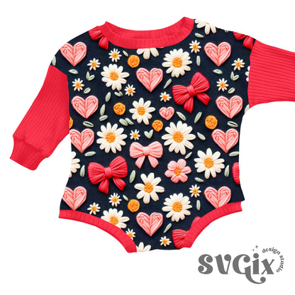 Coquette Vday Seamless Floral Bows Hearts Embroidery Repeating Pattern
