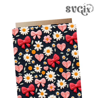 Coquette Vday Seamless Floral Bows Hearts Embroidery Repeating Pattern