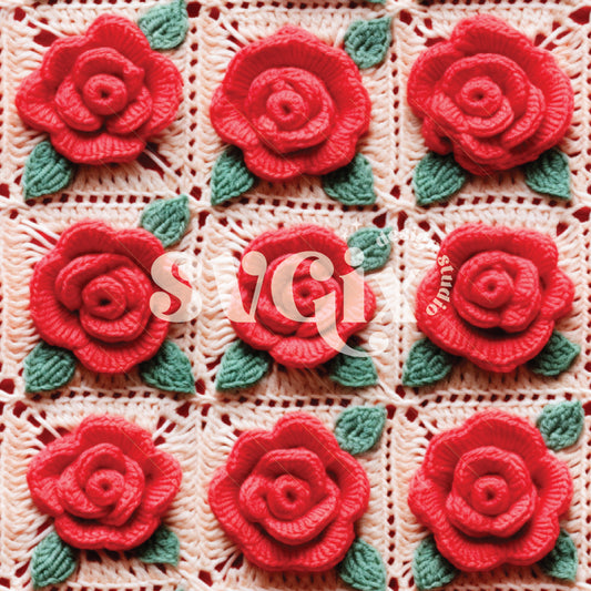Crochet Squares Roses Seamless Pattern