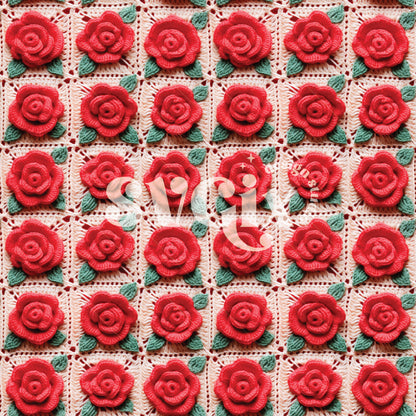 Crochet Squares Roses Seamless Pattern