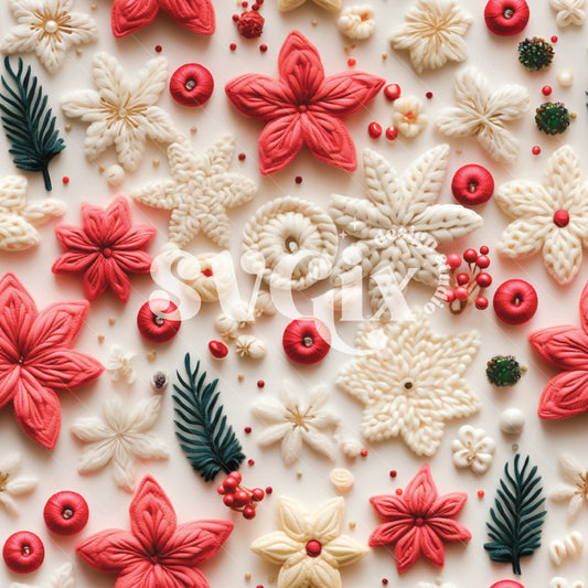 Delicate Christmas Floral Embroidery Seamless Pattern