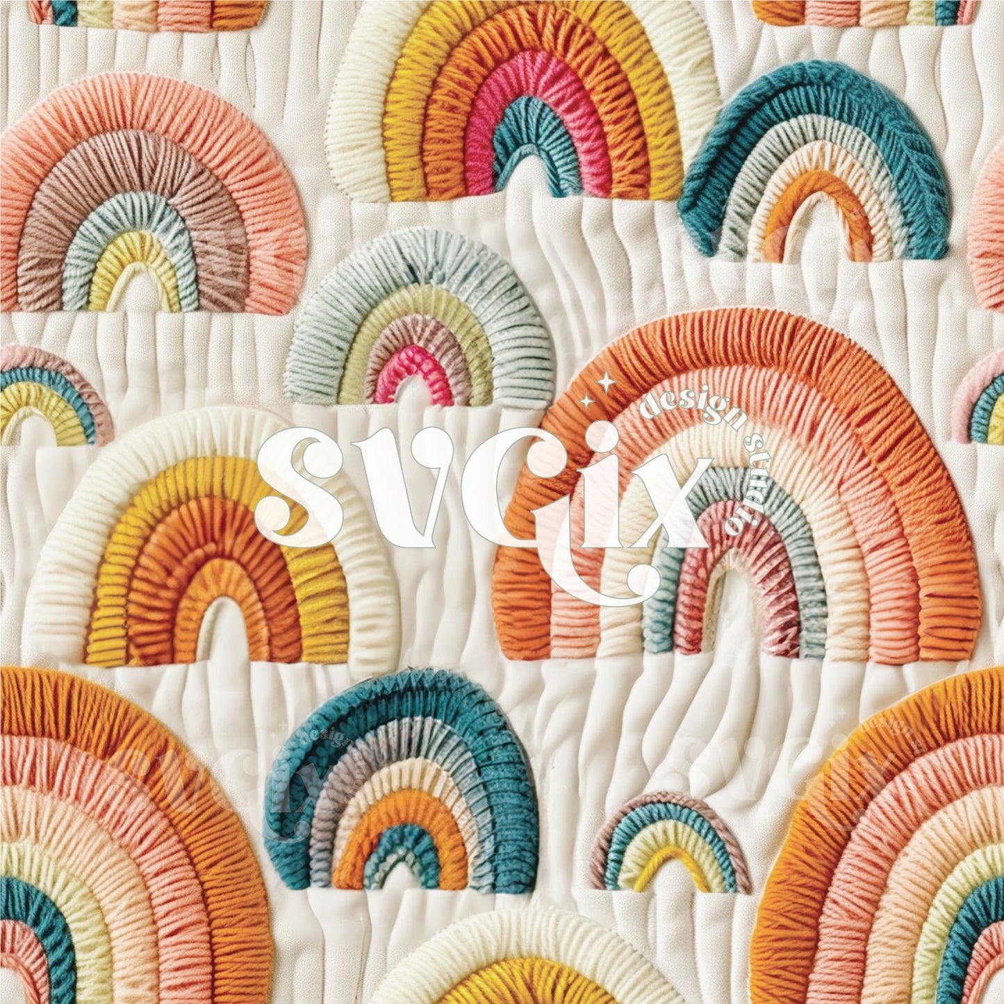 Embroidery Rainbows Seamless Pattern
