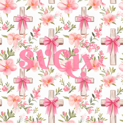 Easter Faith Cross Floral Seamless Pattern
