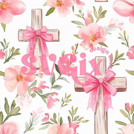 Easter Faith Cross Floral Seamless Pattern