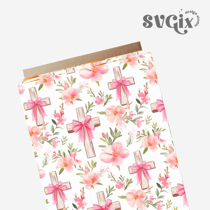 Easter Faith Cross Floral Seamless Pattern