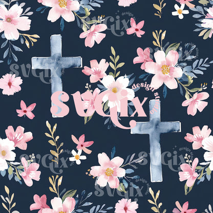 Easter Faith Cross Floral Seamless Pattern