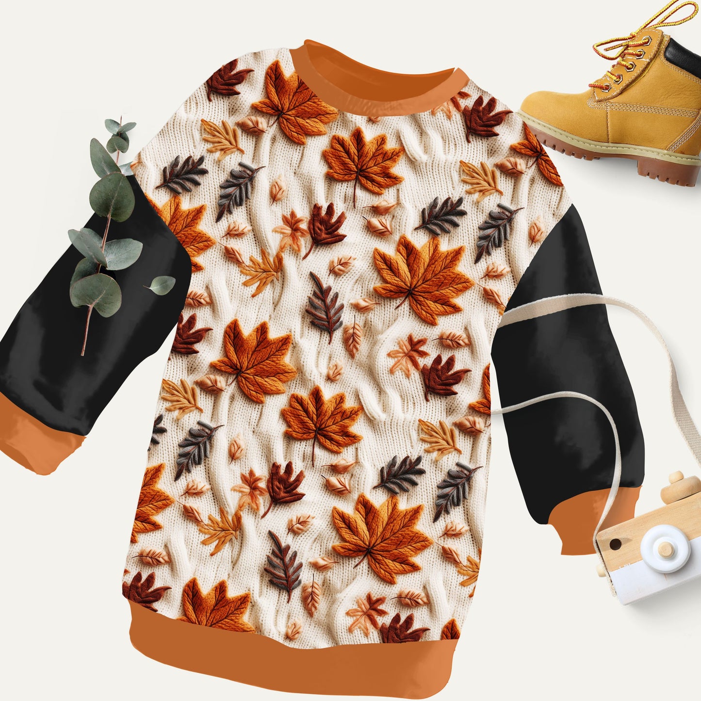 Fall Leaves on Knit Seamless Pattern