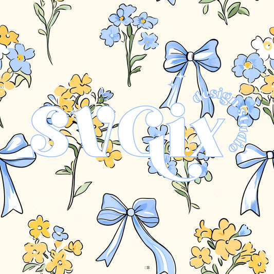 Blue Bows Floral Seamless