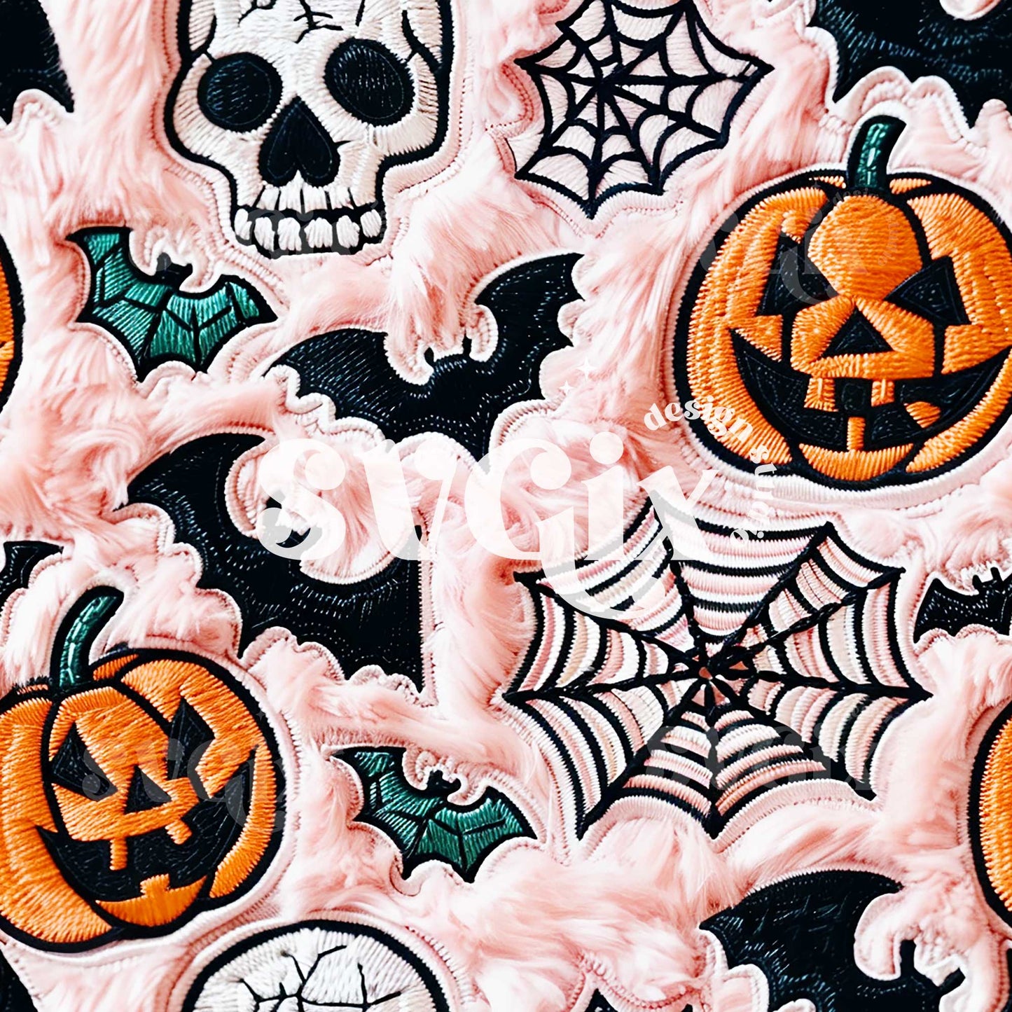 Furry Frights - Halloween Skulls, Bats & Pumpkins Seamless