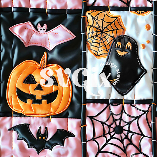 Ghoulish Quilt - Patchwork Ghosts, Bats & Pumpkins Seamless