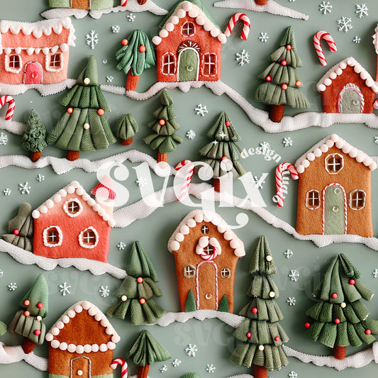 Gingerbread Houses Seamless Pattern