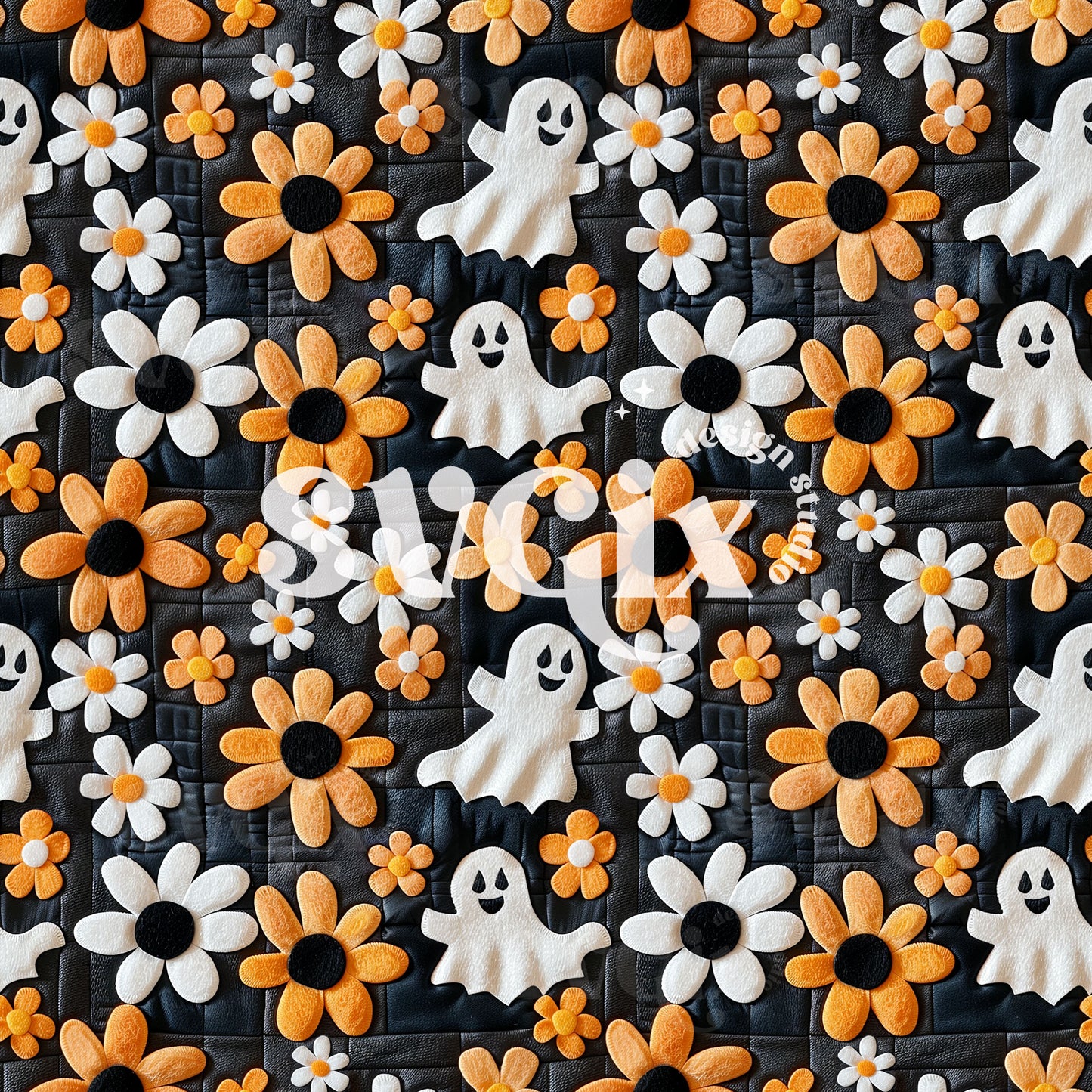 Groovy Ghosts Daises Seamless Pattern