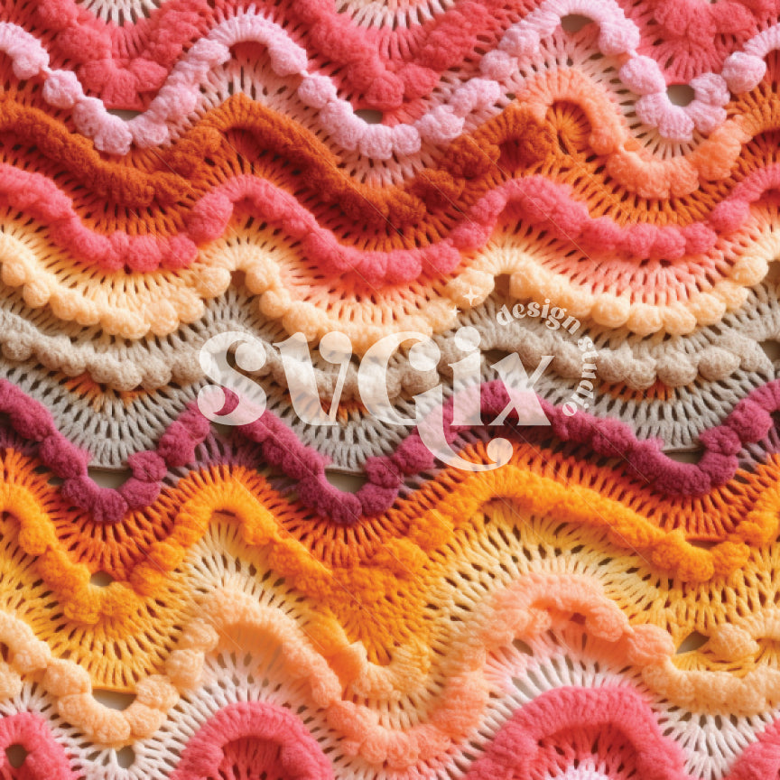 Groovy Retro Wavy Colorful Crochet Embroidery Seamless Pattern