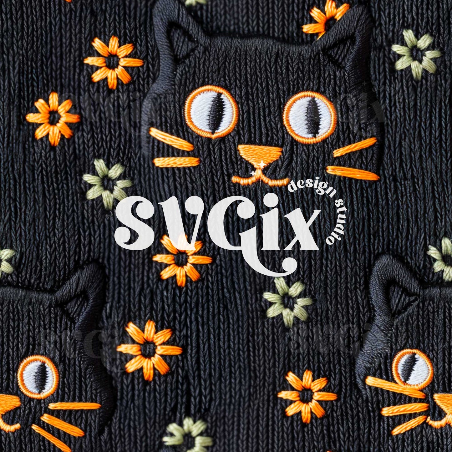 Halloween Whiskers Black Cat Seamless Pattern