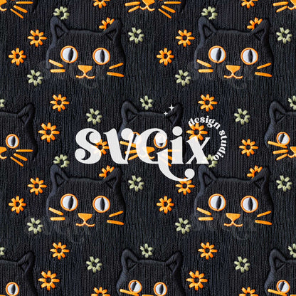 Halloween Whiskers Black Cat Seamless Pattern