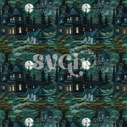 Haunted House I Embroidery Seamless