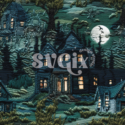 Haunted House I Embroidery Seamless
