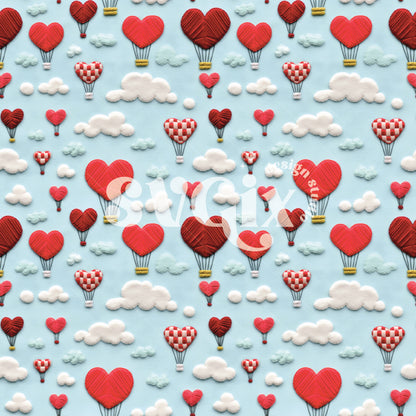 Heart Air Ballons Embroidery Seamless Pattern