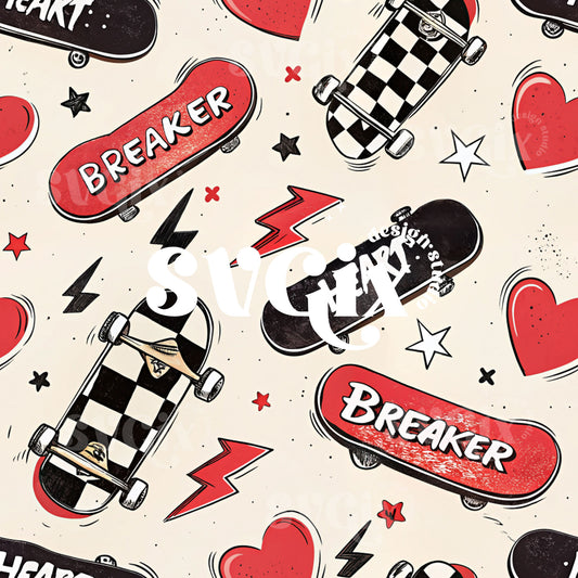 Heart Breaker Skateboards Vday Seamless Pattern
