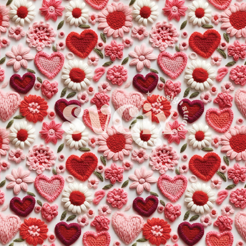 Hearts & Flowers Embroidery Seamless Pattern