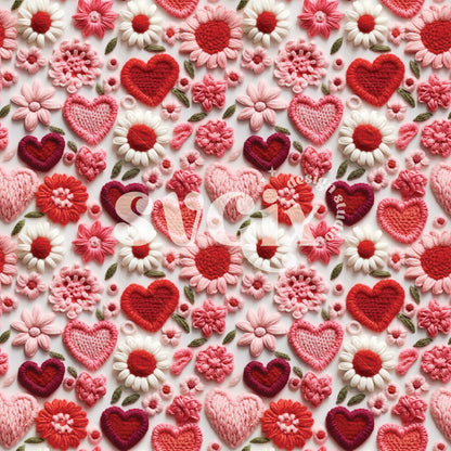 Hearts & Flowers Embroidery Seamless Pattern