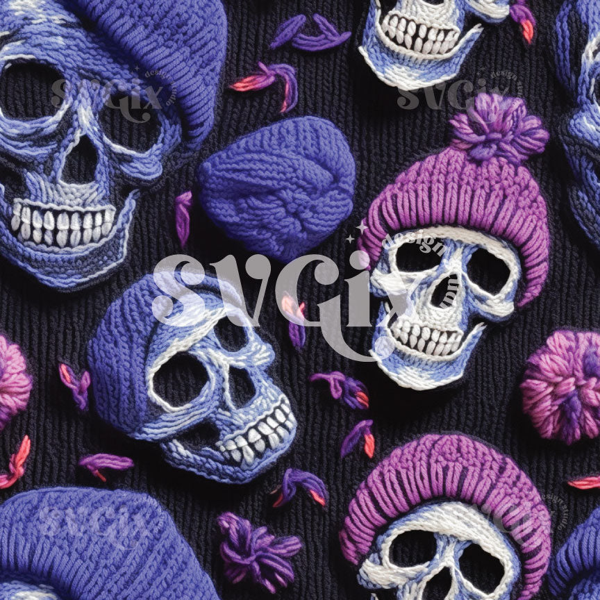 Knit Skulls Halloween Seamless Pattern