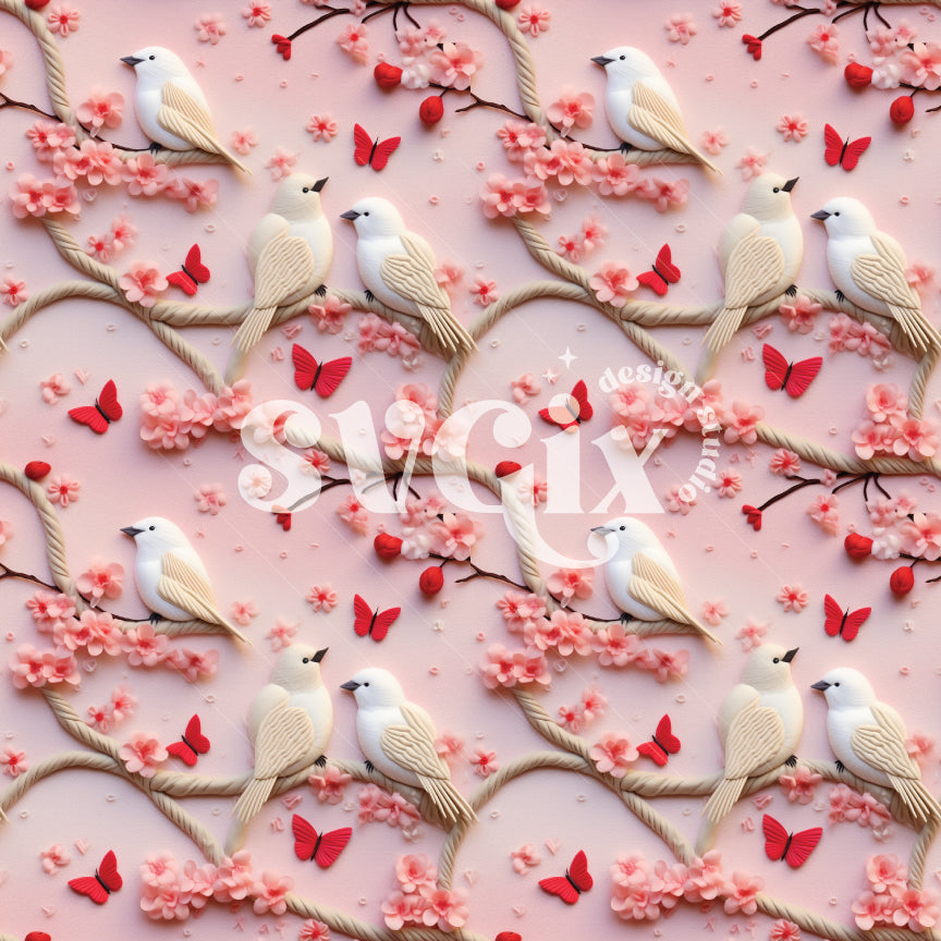 Love Birds 3d Seamless Pattern