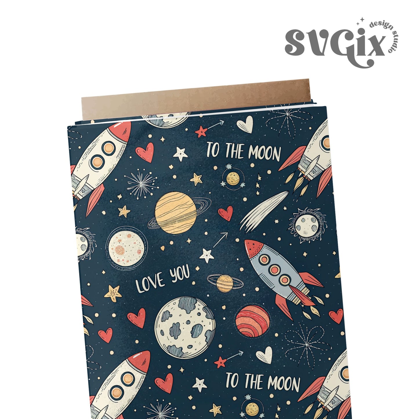 Love You to The Moon Vday Space Seamless Pattern