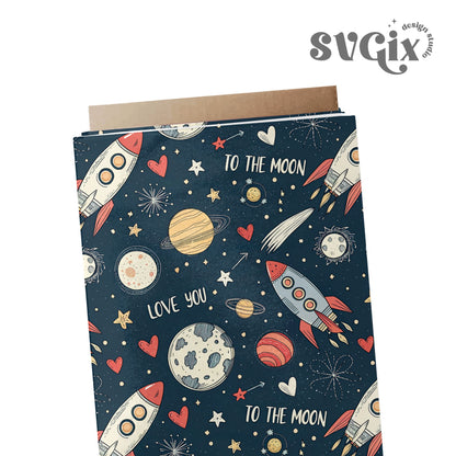 Love You to The Moon Vday Space Seamless Pattern