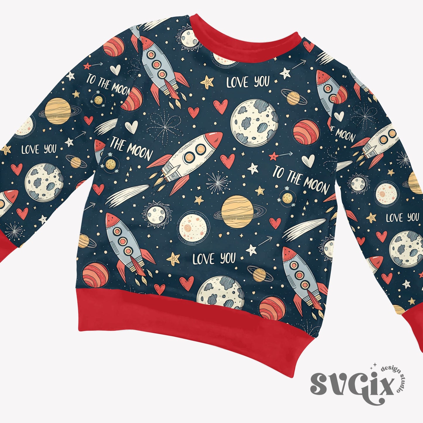 Love You to The Moon Vday Space Seamless Pattern