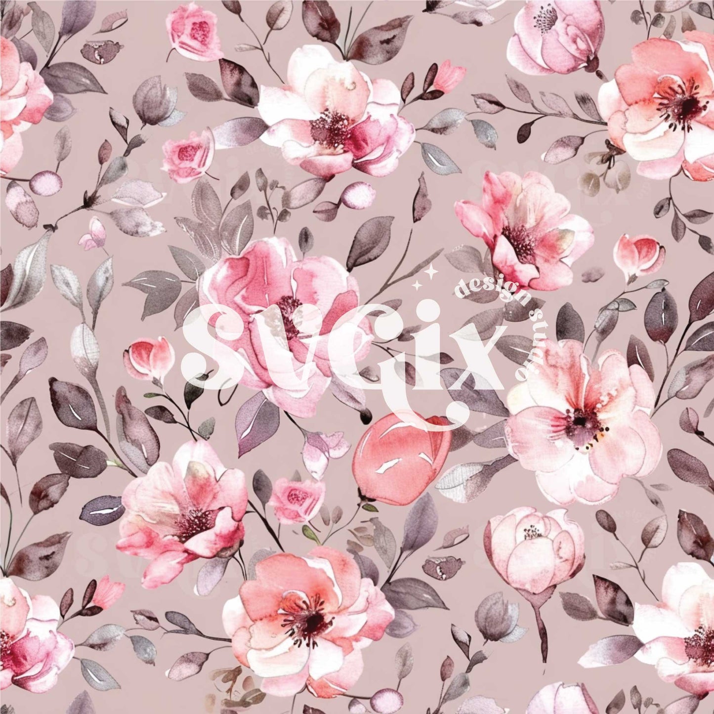 Mauve Watercolor Floral Seamless Pattern