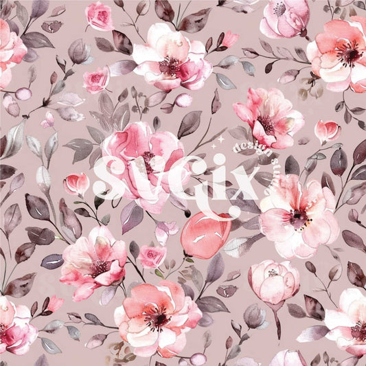 Mauve Watercolor Floral Seamless Pattern