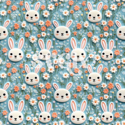 Moonstone Blue Easter Bunnies Seamless Pattern