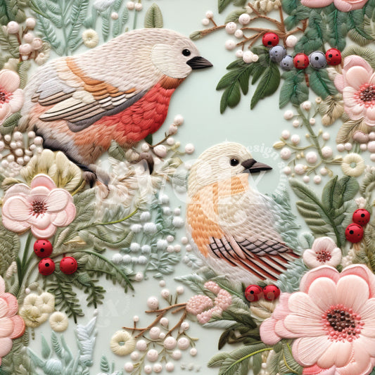 Muted Christmas Birds Seamless Pattern