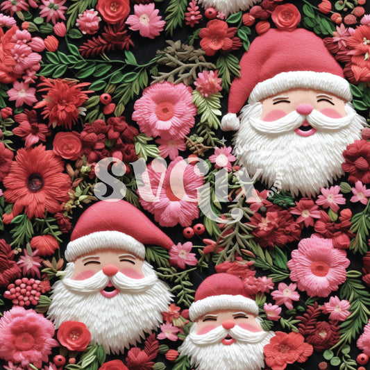 Pink Floral Santa Seamless Pattern