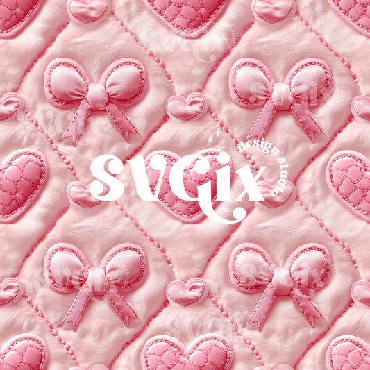 Pink Hearts & Satin Bows Coquette Vday Valentines Seamless Pattern by SVGix