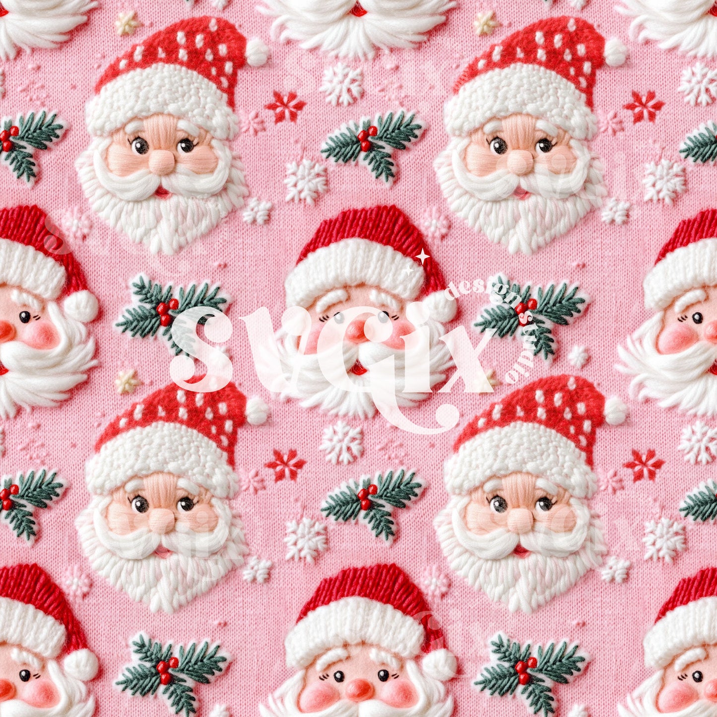 Pink Santas Knit Seamless Pattern
