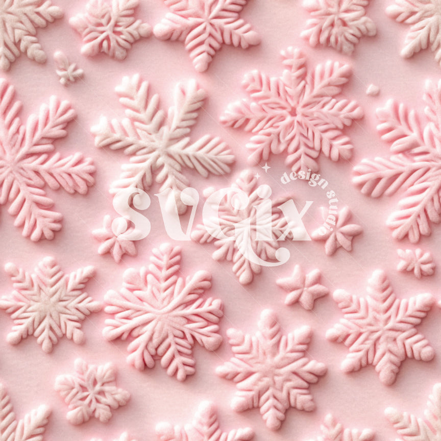 Pink Felt Snowflakes Seamless Patterns