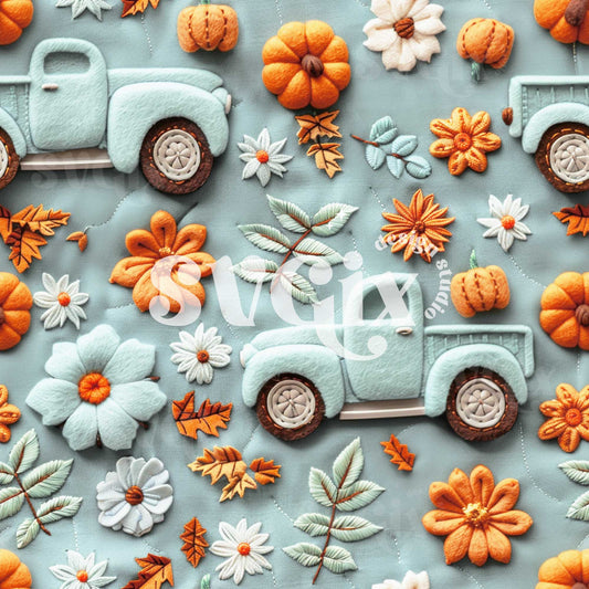 Pumpkins and Trucks Seamless Pattern