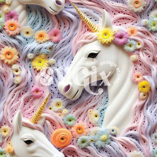 Purple Pink Floral Unicorns Seamless Pattern