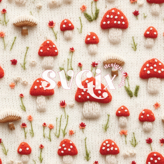 Red Knit Mushies Seamless Pattern