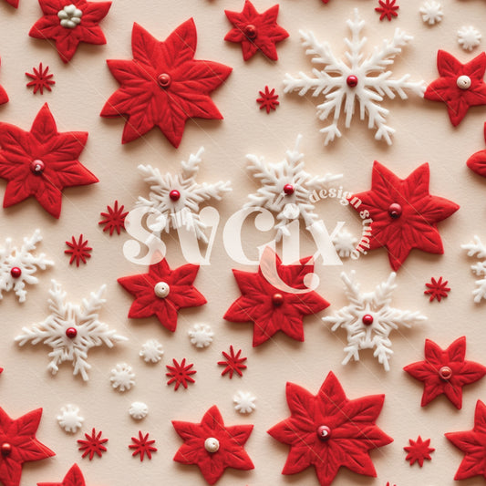 Snowflakes and Poinsettias Seamless Pattern