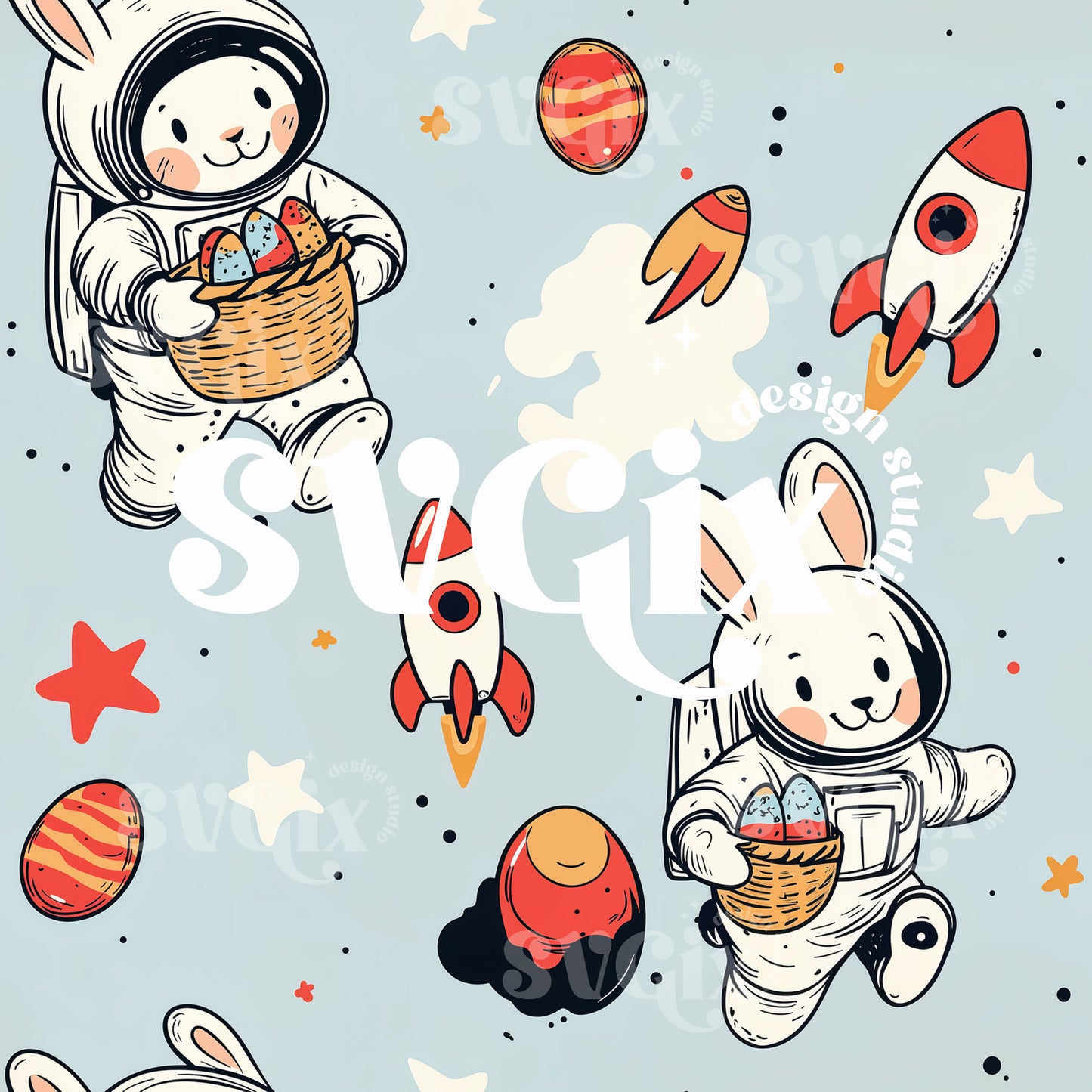 Space Bunnies Seamless Pattern