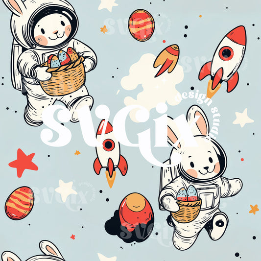 Space Bunnies Seamless Pattern