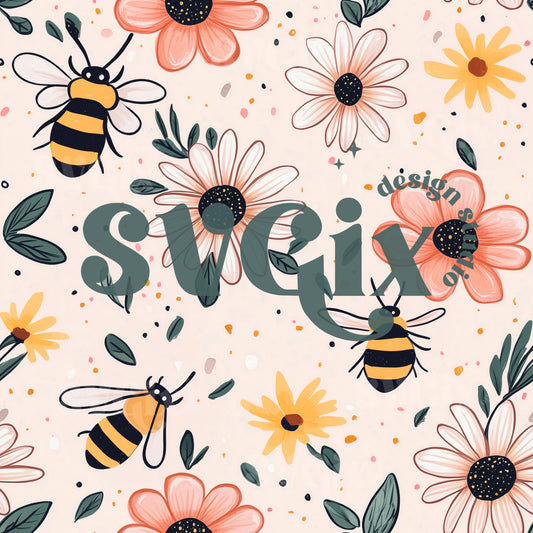 Spring Bees Seamless Pattern